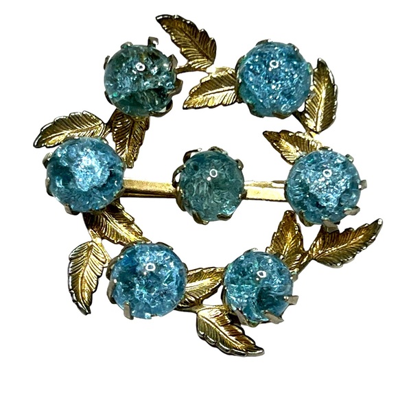Vintage wreath style Brooch Pin with blue‎ spheres - Picture 1 of 5